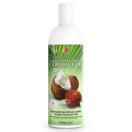 DXN Gano Extra Virgin Coconut Oil bottle with ganoderma mixed virgin coconut oil for natural health support
