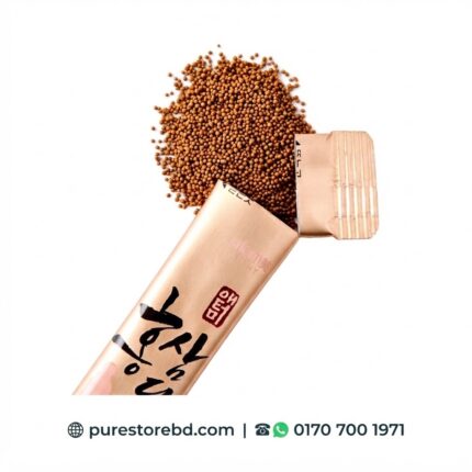 Atomy Korean Red Ginseng Spherical Granule sachet pouring out brown granules – 100% pure Korean red ginseng supplement – purestorebd.com