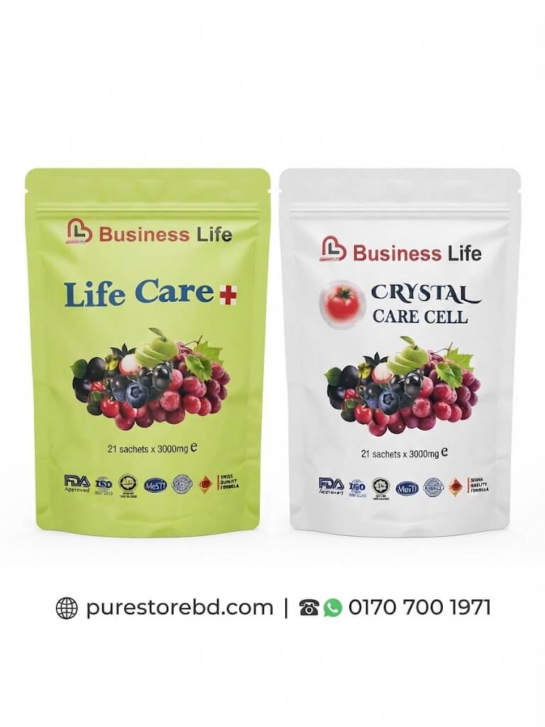 Business Life Life Care+ & Crystal Care Cell – 21 Sachets x 3000mg – Mixed Berry Supplements | purestorebd.com Business Life Life Care+ and Crystal Care Cell dietary supplements – 21 sachets x 3000mg each – mixed berry flavor – immunity booster and health supplement – purestorebd.com